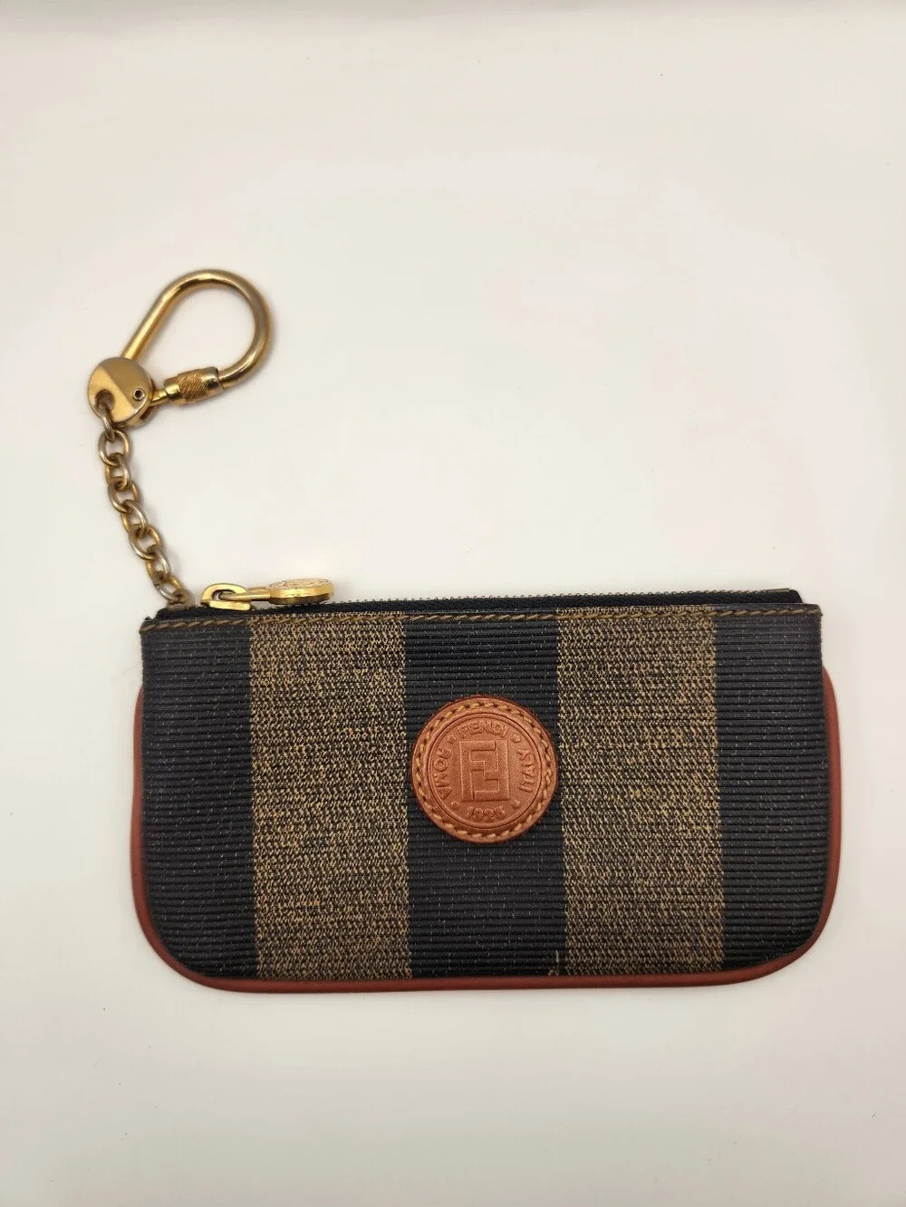 Authentic Vintage Fendi Pequin Stripe Zippered Coin Purse/Key Pouch